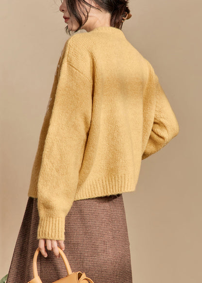 Yellow Button Cozy Knit Cardigan Winter