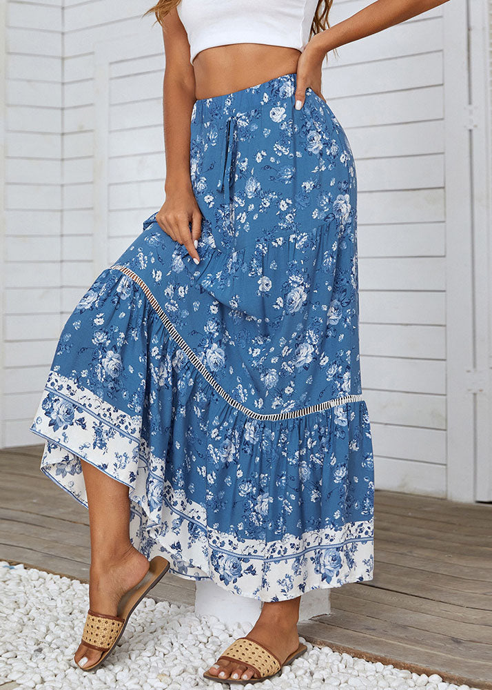 Ginger Elastic Waist Patchwork Print Cotton a Line Skirts Summer