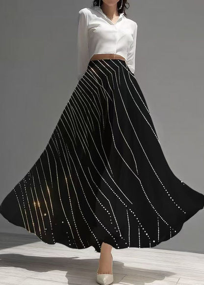 Black Print Exra Large Hem Chiffon Skirts Summer