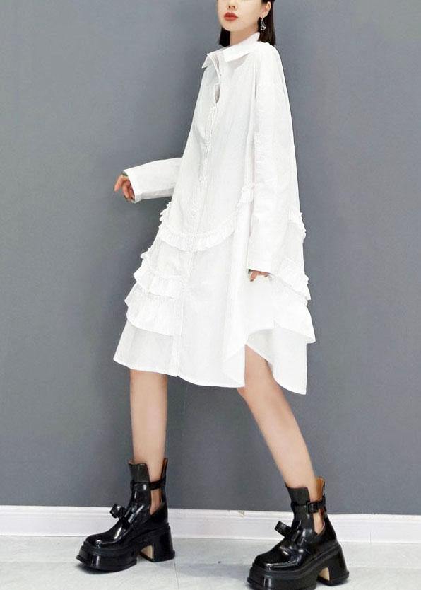 White Peter Pan Collar Button Fall Long Sleeve Dresses