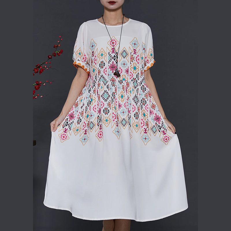French White Print Chiffon Vacation Dresses Summer