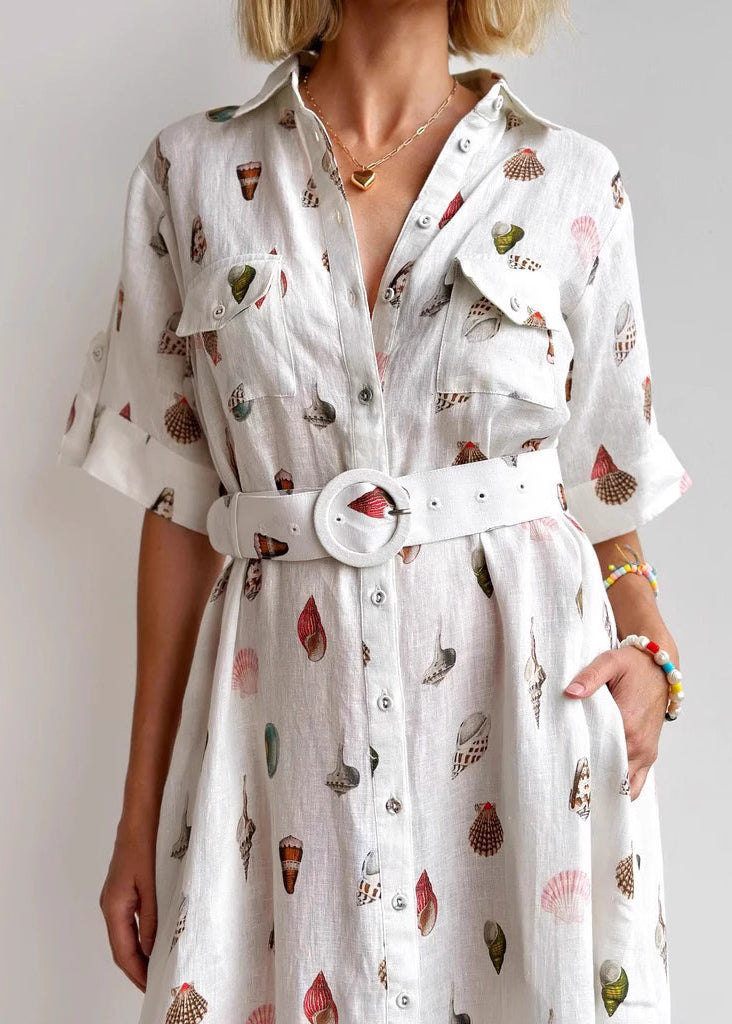 Modern White Peter Pan Collar Sashes Linen Maxi Dress Summer