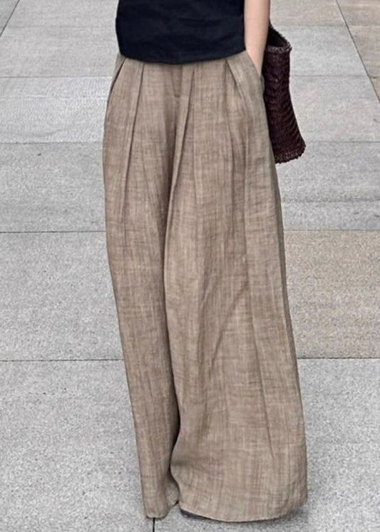 Khaki Pockets High Waist Wide Leg Pants Fall