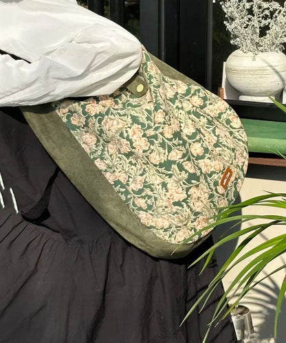 Green Print Patchwork Velour Satchel Handbag