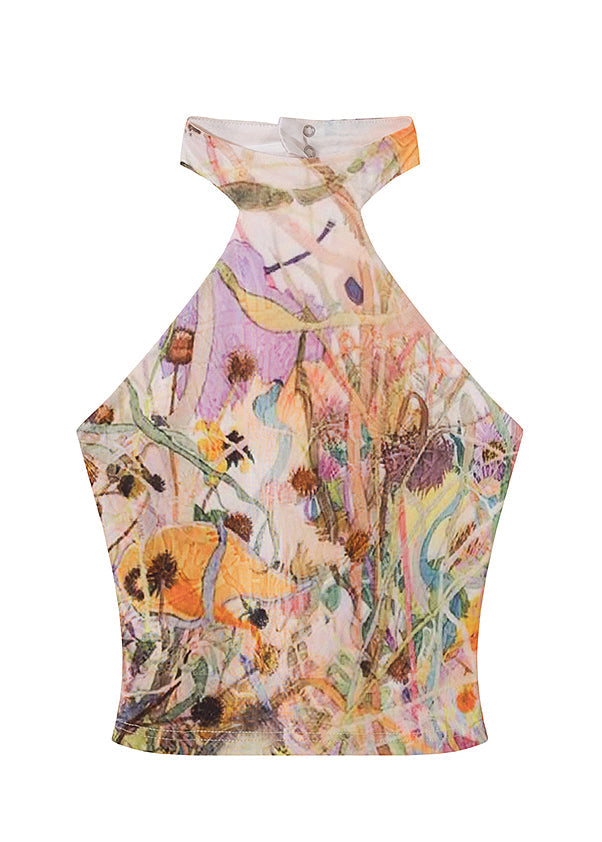 Stylish Halter Print Cotton Tank Top Sleeveless
