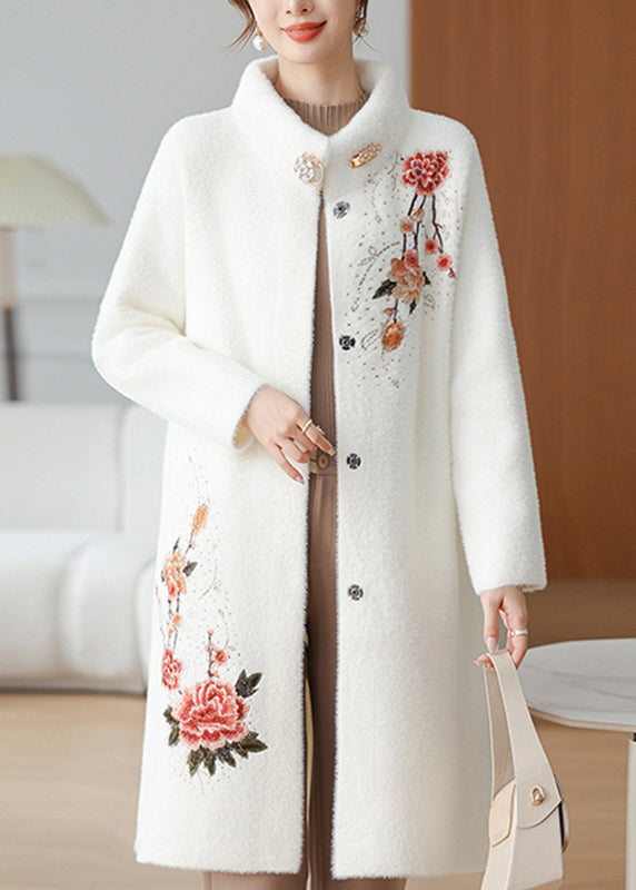 White Maxi Mink Velvet Coats Patchwork Button Winter