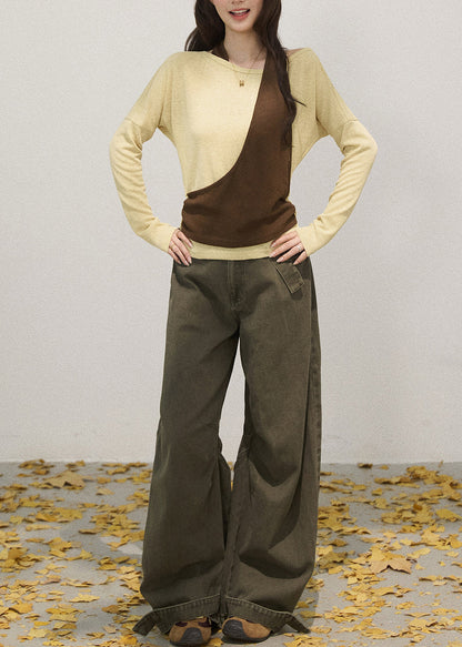 Yellow Asymmetrical Cotton One Shoulder Tops Fall