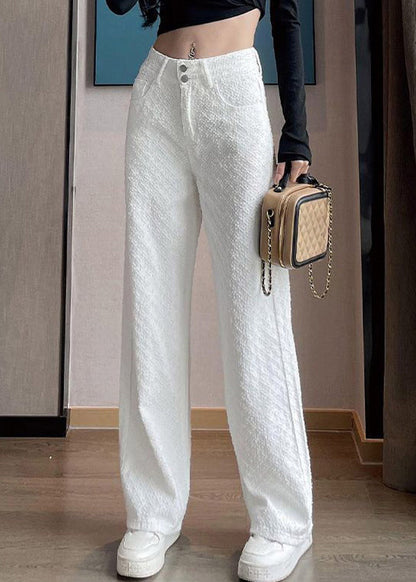 White Pockets High Waist Denim Pants Spring