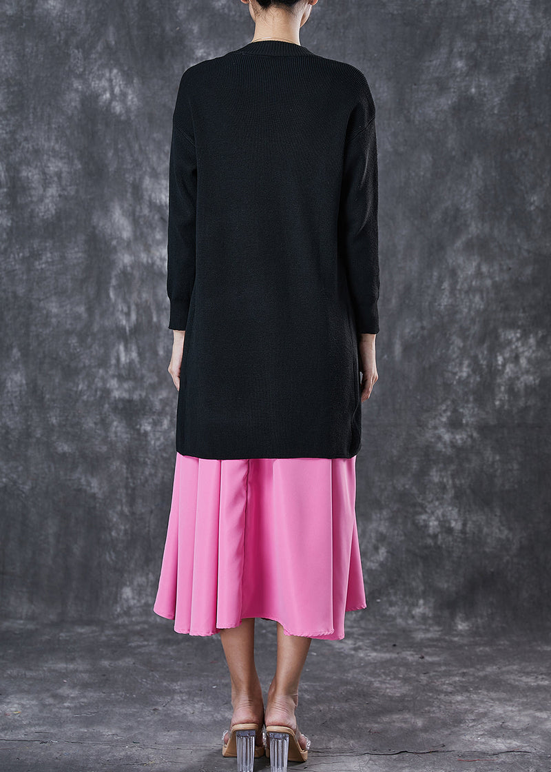 Style Black Asymmetrical Side Open Sweater and Skirt Two Pieces Set Spring