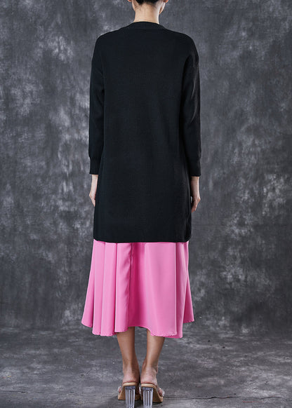 Style Black Asymmetrical Side Open Sweater and Skirt Two Pieces Set Spring