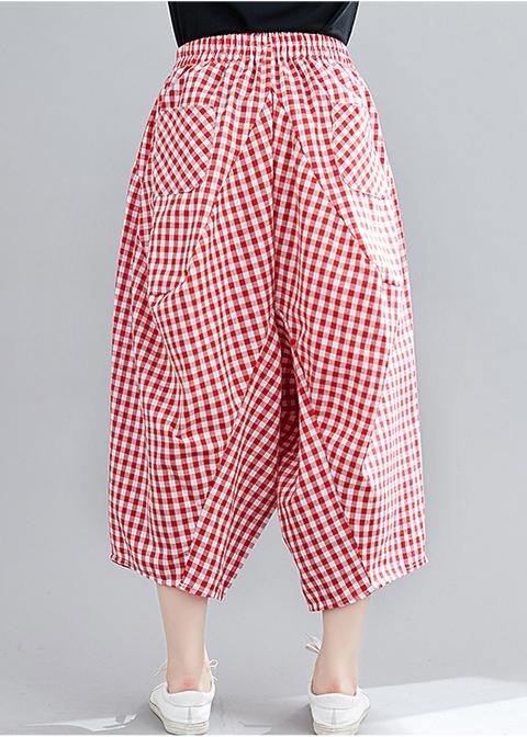 Red Plaid Large Elastic Waist Pants