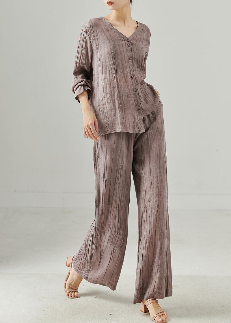 Purple Asymmetrical Wrinkled Linen Two Pieces Set Summer