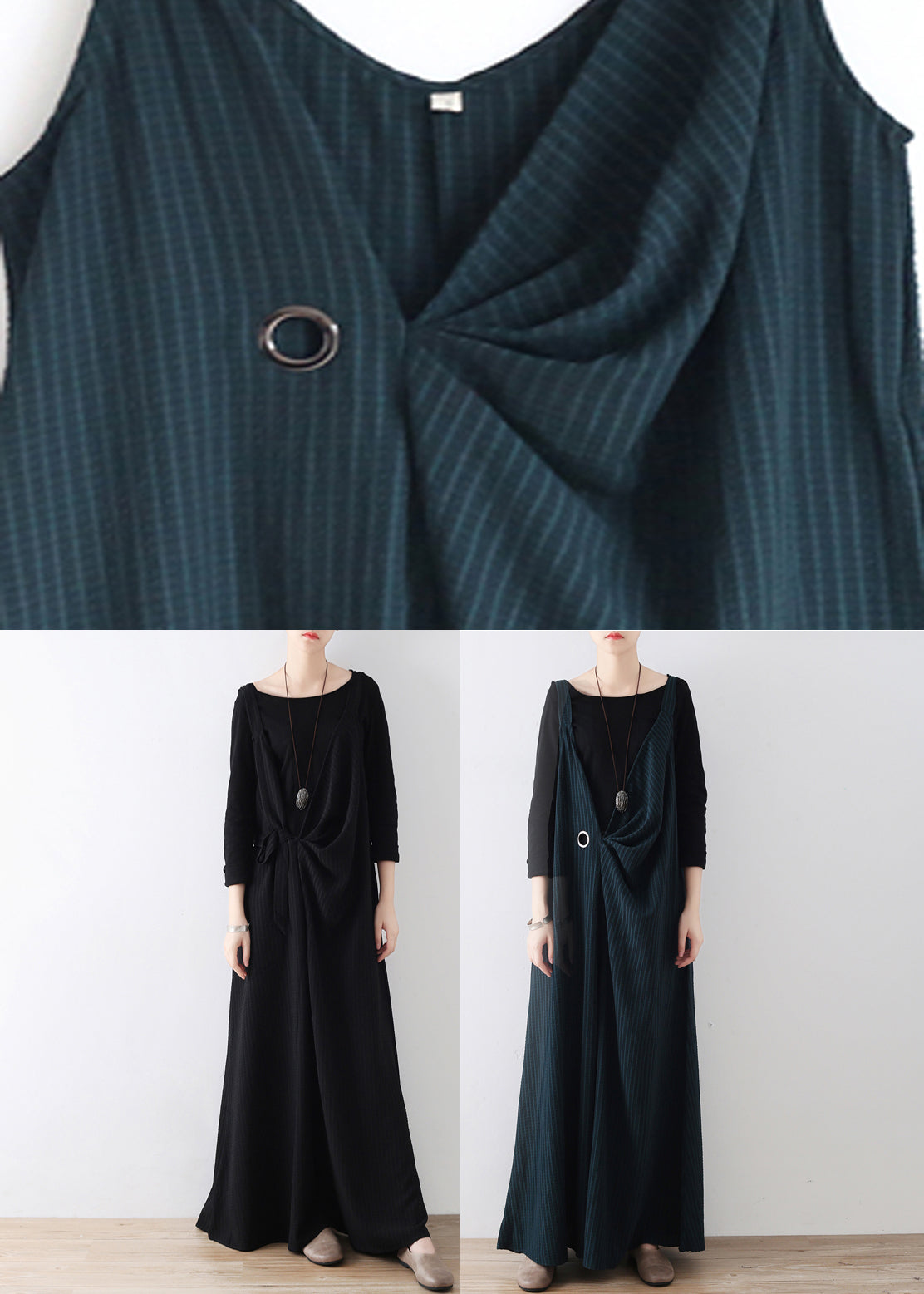 Diy Green Striped Tie Waist Wide Leg Jumpsuits Fall