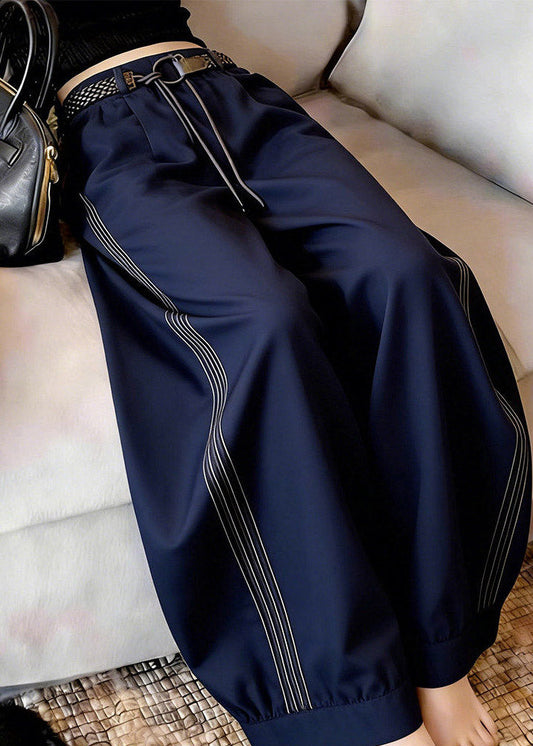 Modern Navy Striped Patchwork Lantern Pants