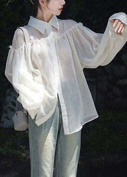 White Hollow Out Knit Cardigans and Shirts Two Pieces Set Long Sleeve