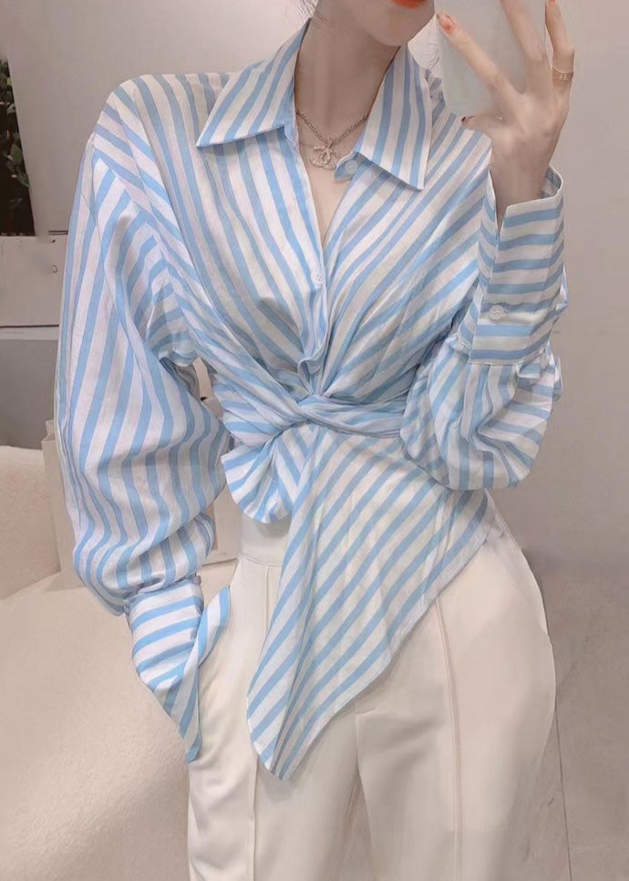 Striped Peter Pan Collar Button Cotton Two Piece Set Spring