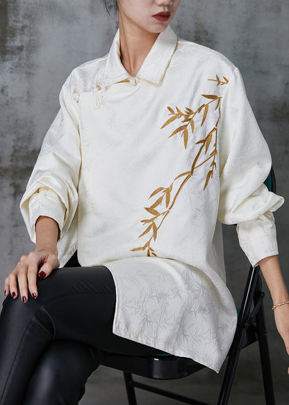 White Embroideried Chinese Button Silk Top Spring