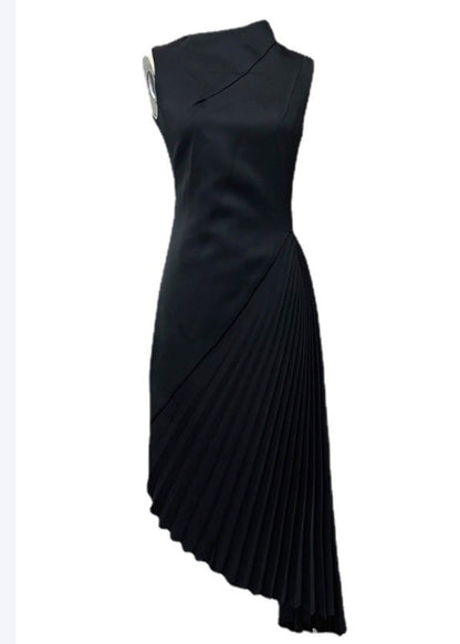 Modern Wine Red Asymmetrical Design Fine Silk Pleated Cocktail Dress