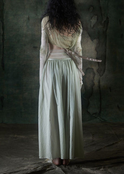 Slim Fit Cyan Tulle Embroidered Patchwork Tulle Top and Maxi Skirts Two Pieces Set Long Sleeve