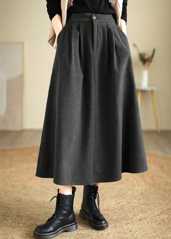Dull Grey Elastic Waist Thick Woolen Skirts Spring
