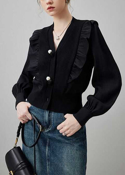 Khaki V Neck Ruffled Patchwork Silk Blouses Spring