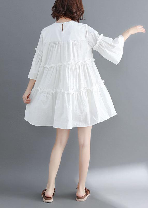 Boutique White O-neck Patchwork Summer Cotton Dress