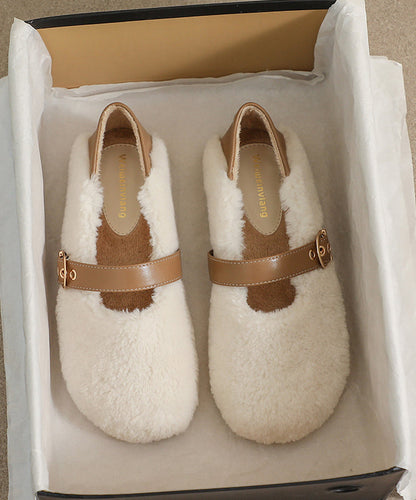 Beige Penny Loafers Faux Fur Stylish