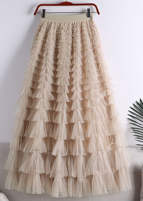 Light Green Elastic Waist Layered Tulle a Line Skirt Summer