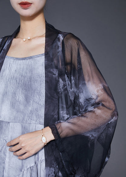 Black Oversized Tie Dye Chiffon Cardigans Summer