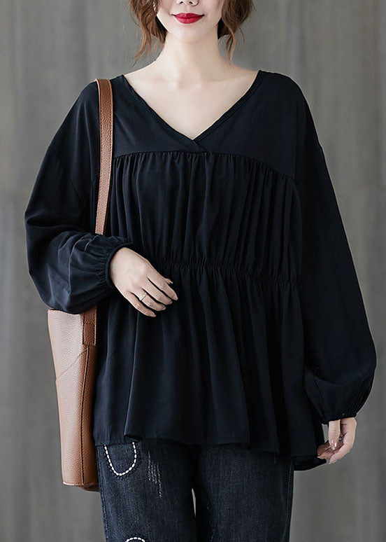 Art Black Loose Lantern Sleeve Fall Shirts