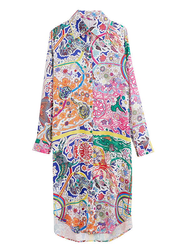 Peter Pan Collar Print Button Maxi Shirts Dresses Spring