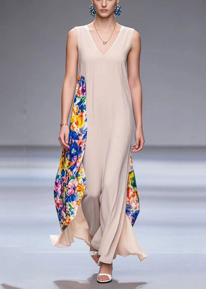 Apricot Asymmetrical Patchwork Chiffon Maxi Dresses Summer