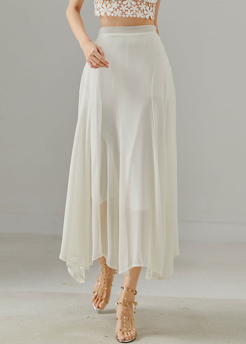 White Patchwork Draping Chiffon Skirts Summer