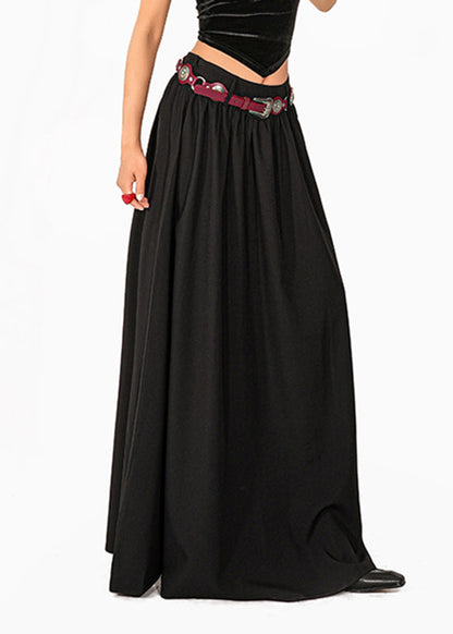 Original Design Black Elastic Waist a Line Skirt