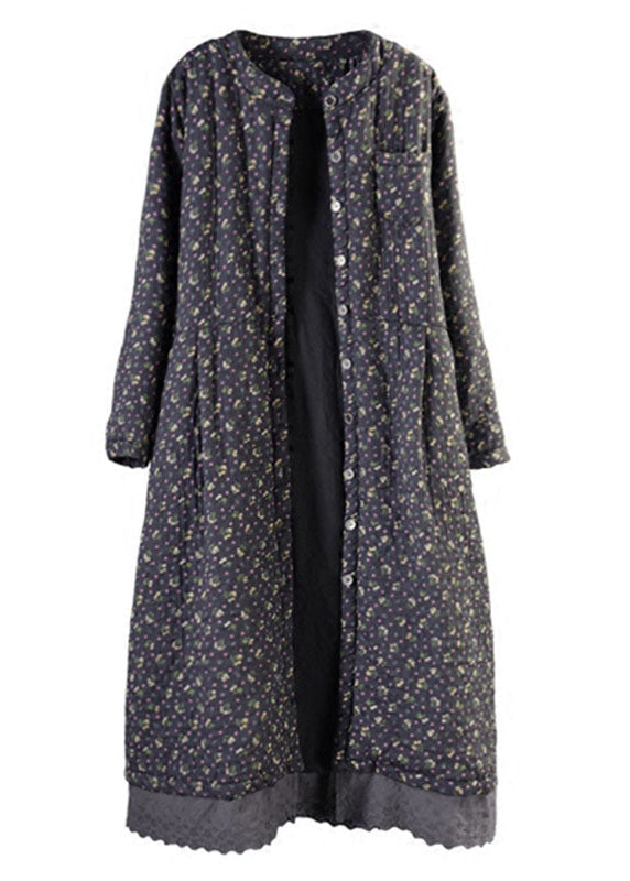 Black Lace Patchwork Fine Cotton Filled Witner Coats Lengthen