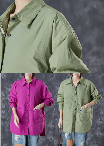 Classy Purple Oversized Pockets Cotton Blouses Fall