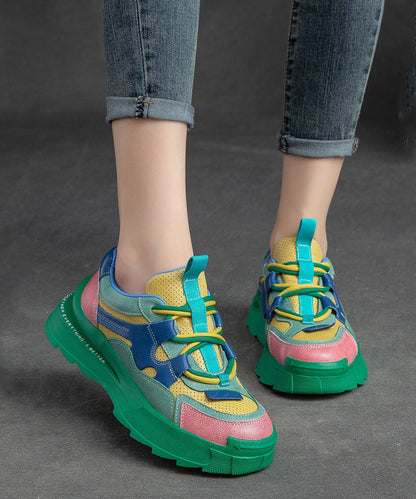 Green Suede Splicing Platform Loafers for