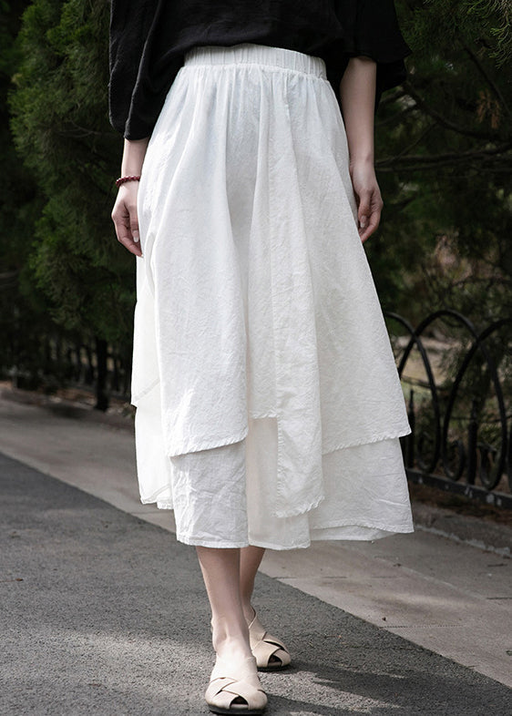 New White Elastic Waist Cotton Skirts Summer