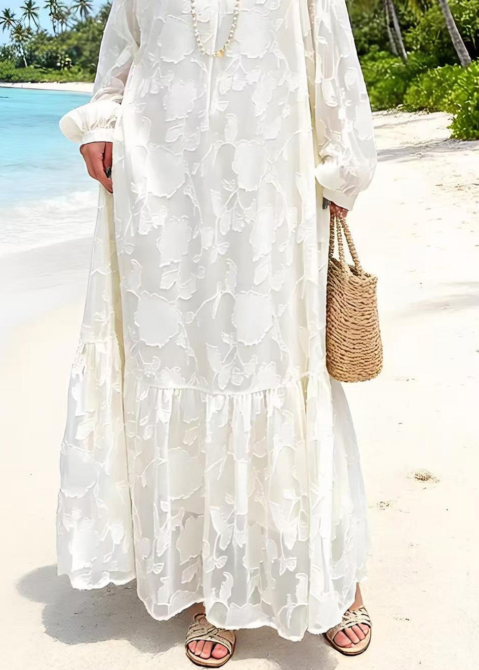White O Neck Embroidered Lace Dresses Spring