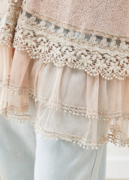 Light Purple V Neck Patchwork Ruffles Spandex Tops Fall