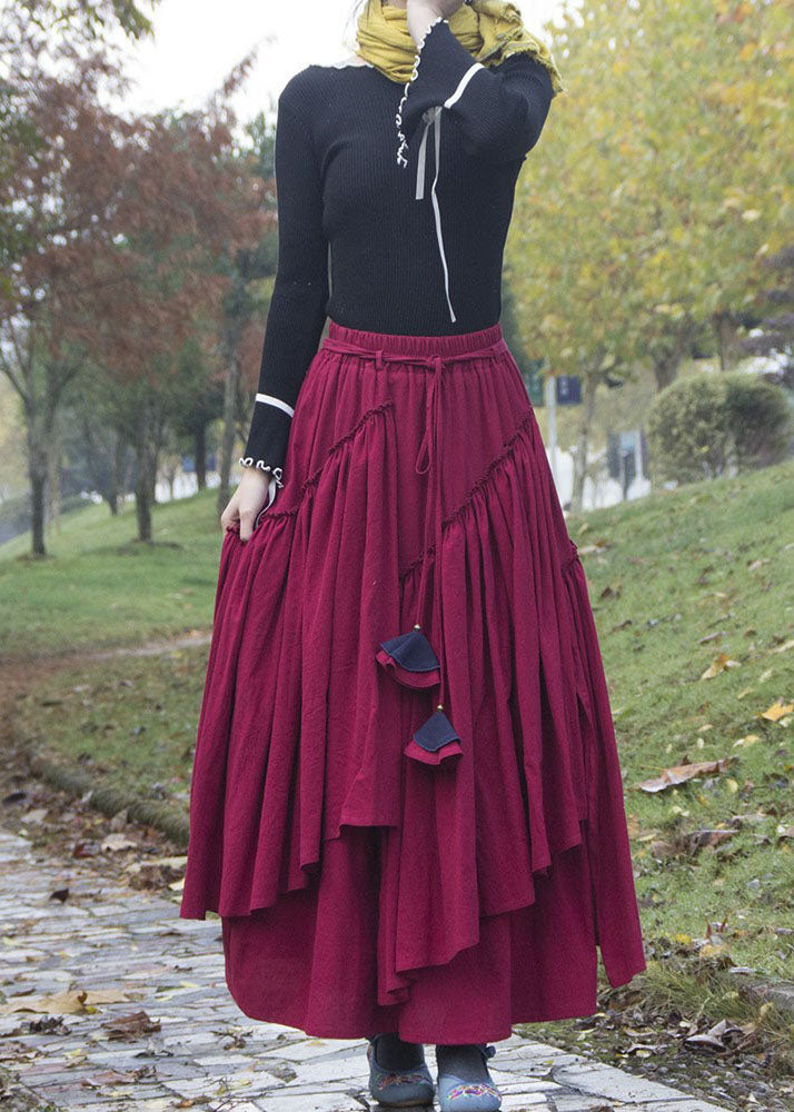 Mulberry Asymmetrical Drawstring Skirts Spring