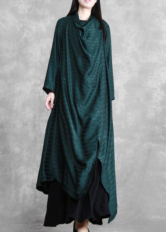 Blackish Green Striped Asymmetric Robe Dress Cardigan