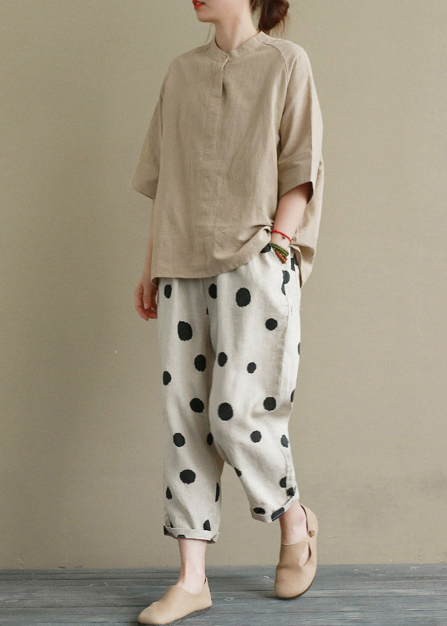 Khaki Top and Crop Pants Two Pieces Set Summer