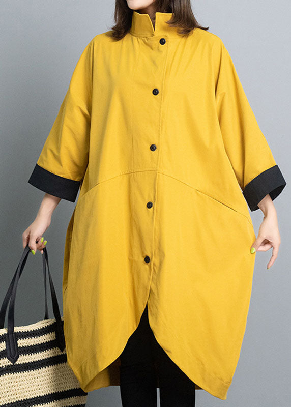 Simple Yellow Button Asymmetrical Design Fall Coat