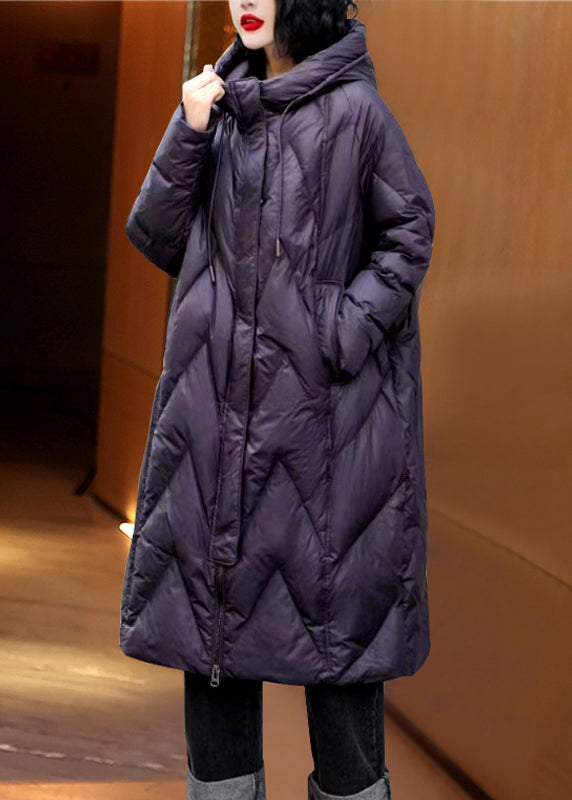 Black Zip Up Patchwork Hooded Duck Down Coats Winter