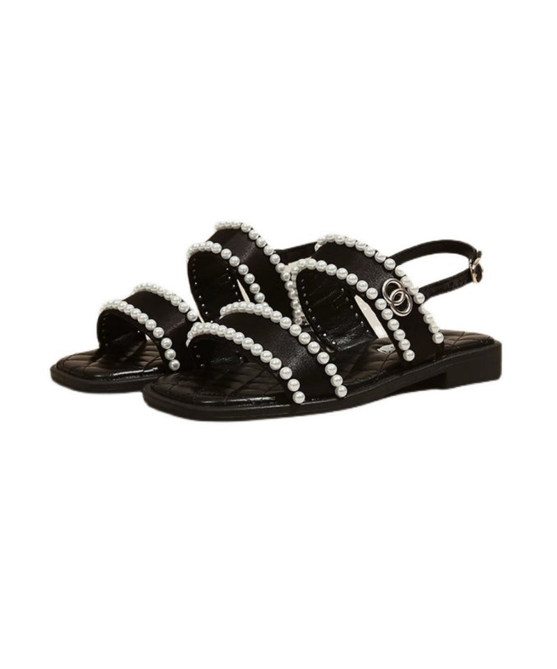 Black Nail Bead Splicing Best Sandals for Walking Peep Toe