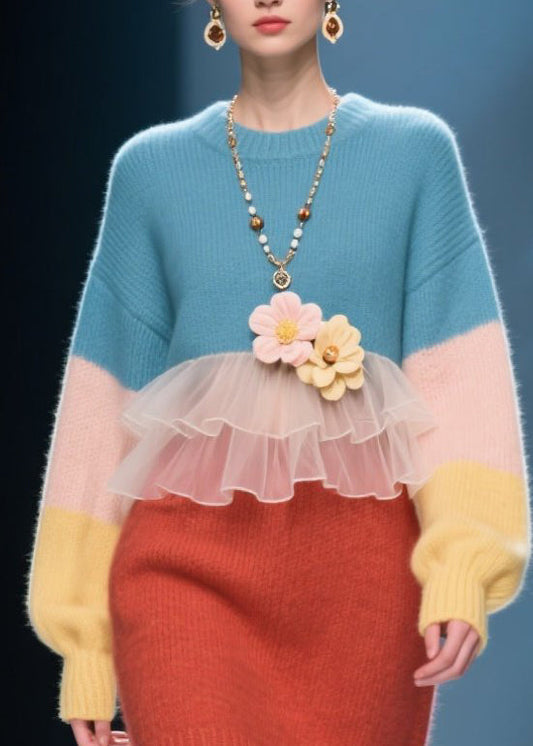 Unique Colorblock O Neck Patchwork Knit Sweater Dress Winter