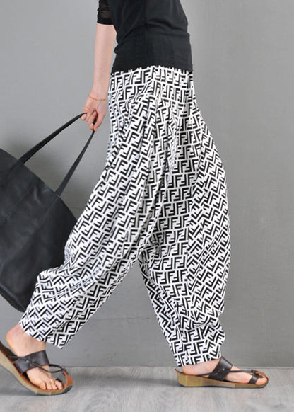 White Pockets Elastic Waist Cotton Pants Summer