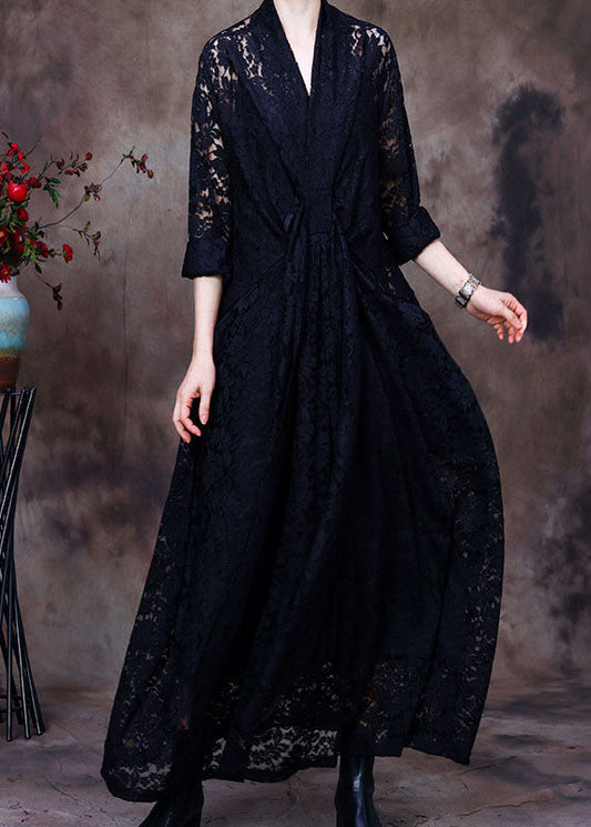 Black V Neck Lace Party Dress Spring