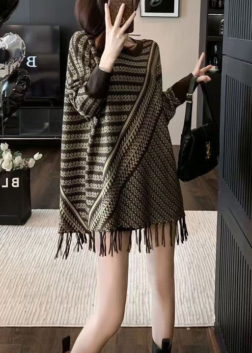 O Neck Tassel Patchwork Knit Sweaters Winter